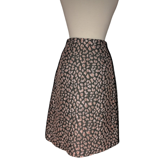 Metallic Leopard Jacquard A-Line Skirt โ Rose Gold & Black, Textured Statement - Picture 9 of 11